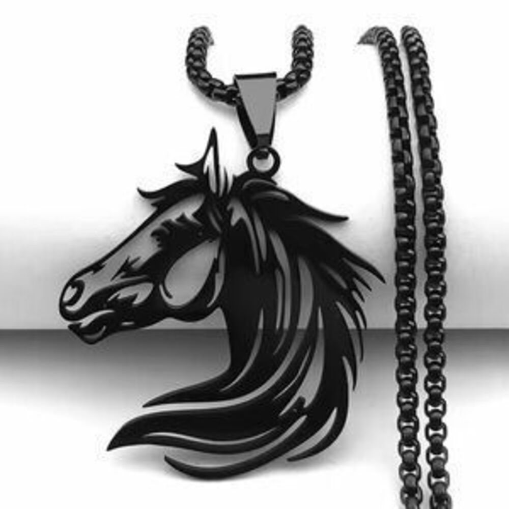 Stainless Steel Horse's Head Necklace black horse